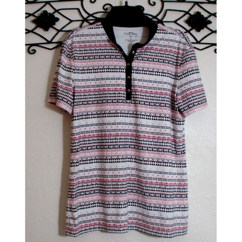 Coral Bay Women's Golf Top Size M Short Sleeve Multicolored Round Neck